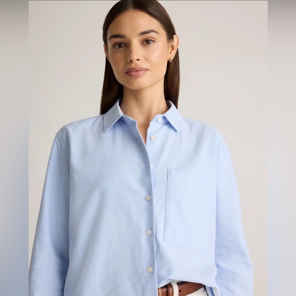 like new quince organic cotton relaxed oxford button up shirt pale blue XS - Picture 8 of 13